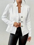 Women's Textured Knit Blazer – Notch Lapel Three-Button Fitted Jacket