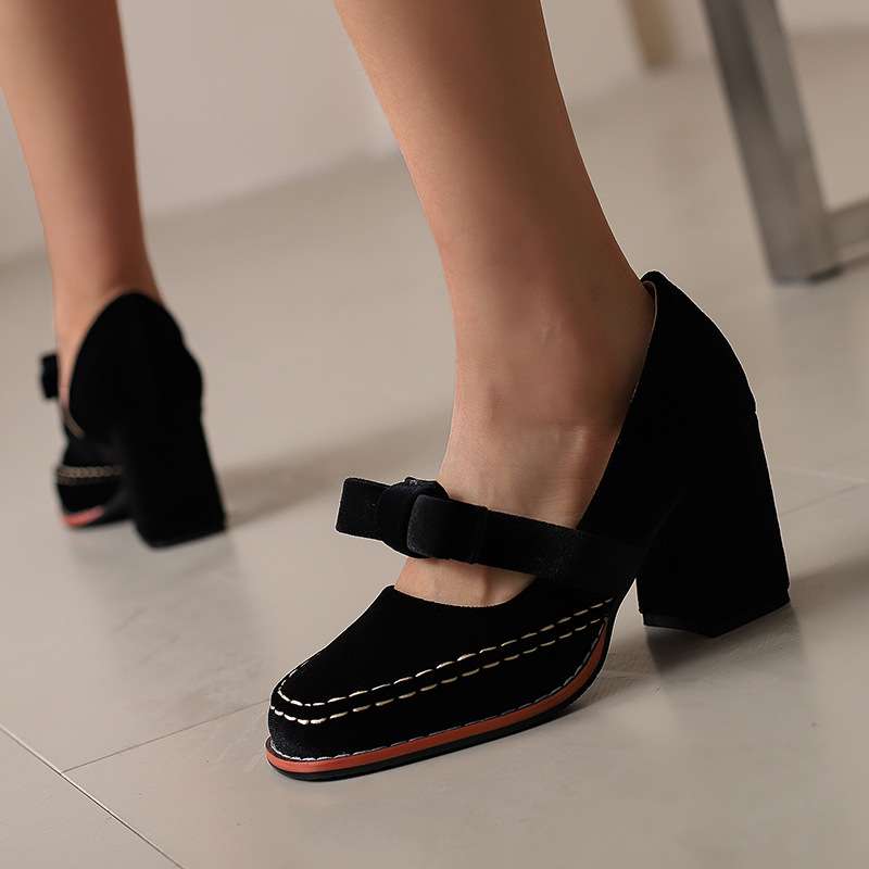 Evi Women's Velvet Block Heel Loafers - Slip-On Bow Tie Chic Dress Shoes