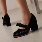 Evi Women's Velvet Block Heel Loafers - Slip-On Bow Tie Chic Dress Shoes