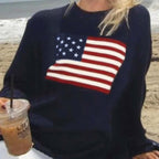 Women's American Flag Knit Sweater – Patriotic Crew Neck Pullover