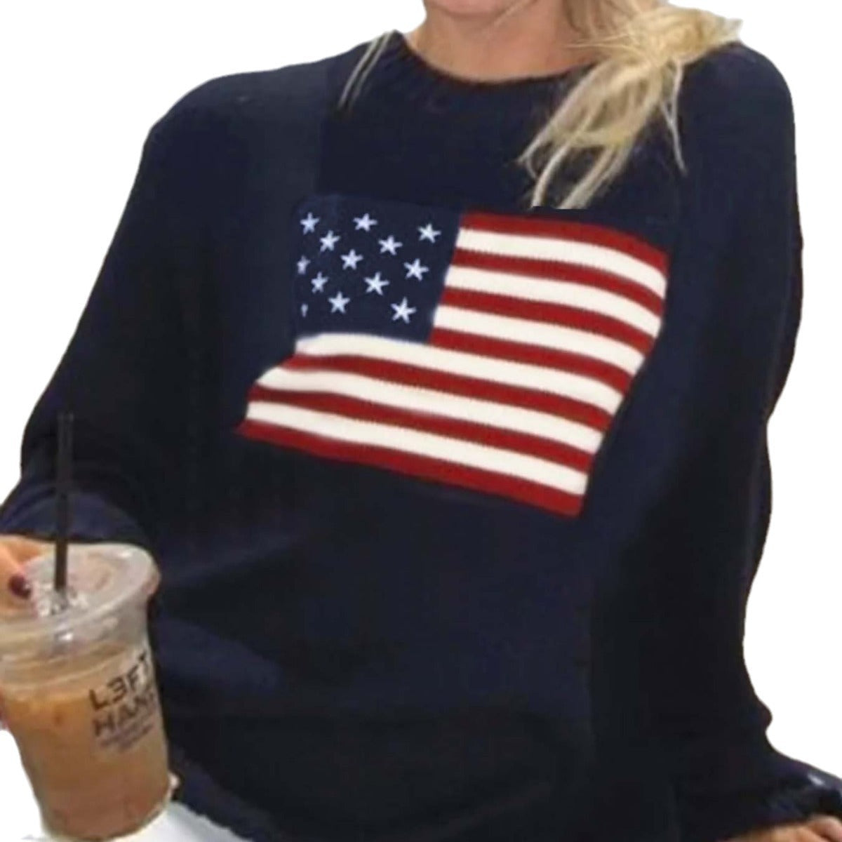 Women's American Flag Knit Sweater – Patriotic Crew Neck Pullover
