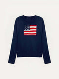 Women's American Flag Knit Sweater – Patriotic Crew Neck Pullover