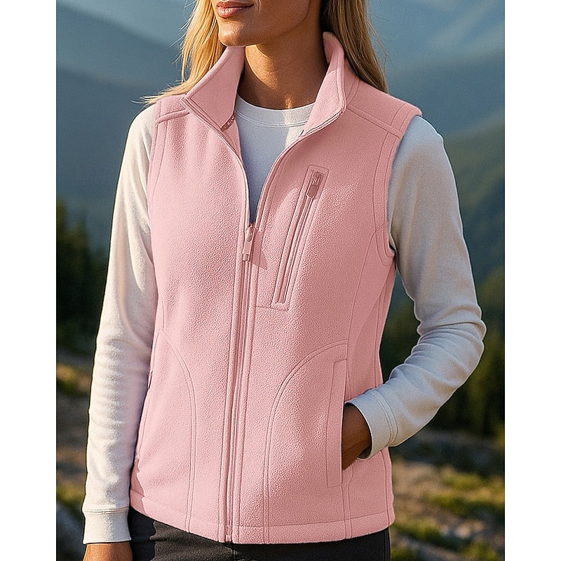Women's High Collar Zip-Up Vest – Cozy Sleeveless Layering Jacket