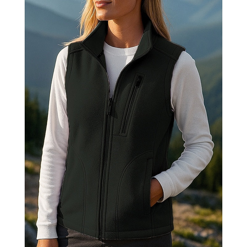 Women's High Collar Zip-Up Vest – Cozy Sleeveless Layering Jacket
