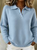 Women's Knit Polo Sweater – Collared Button Placket Pullover, Relaxed Fit