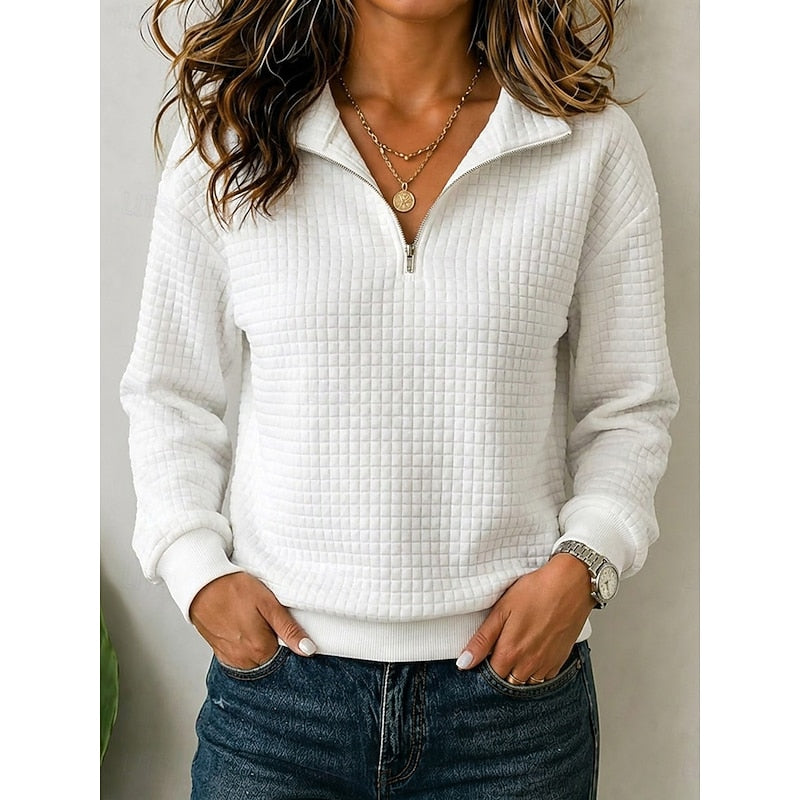 Women's Quarter-Zip Knit Sweater – Textured Stand Collar Pullover