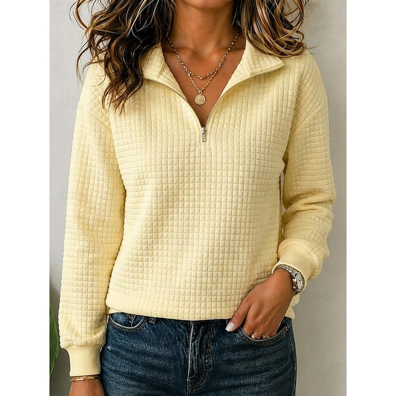 Women's Quarter-Zip Knit Sweater – Textured Stand Collar Pullover
