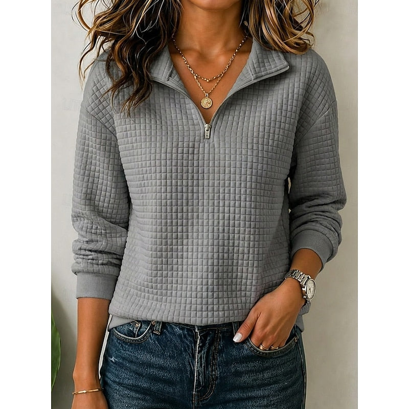 Women's Quarter-Zip Knit Sweater – Textured Stand Collar Pullover
