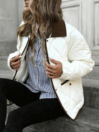 Women's Diamond Quilted Jacket – Button-Front Padded Layer with Pockets
