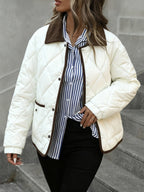 Women's Diamond Quilted Jacket – Button-Front Padded Layer with Pockets