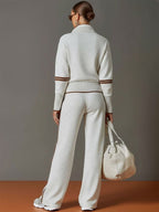 Women's Zip Top and Wide-Leg Pants Set – Soft Stretch Two-Piece Outfit