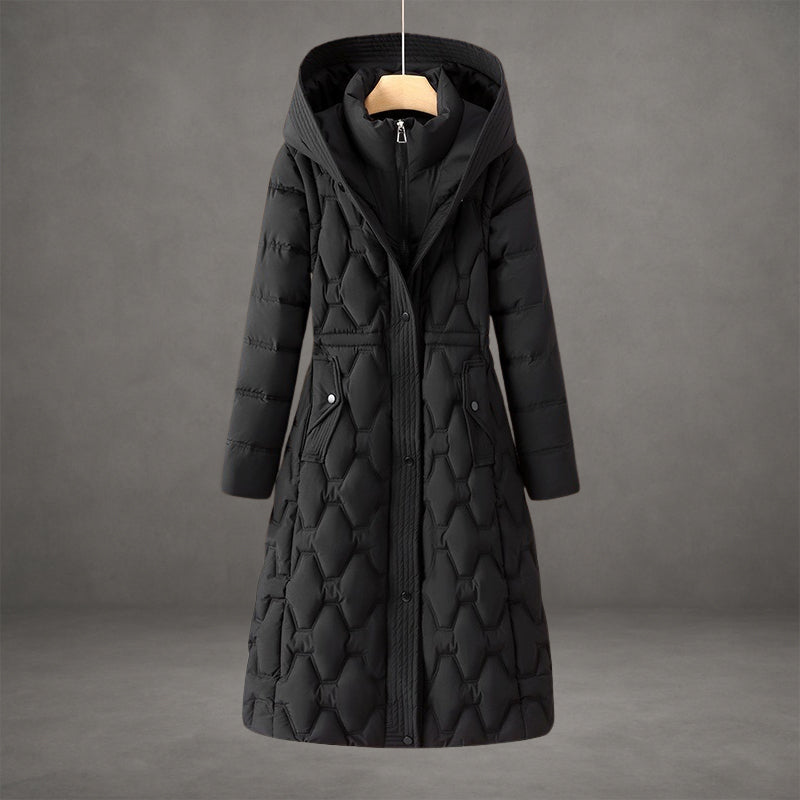 Women's Longline Hooded Puffer Coat – Warm Winter Coat for Cold Days