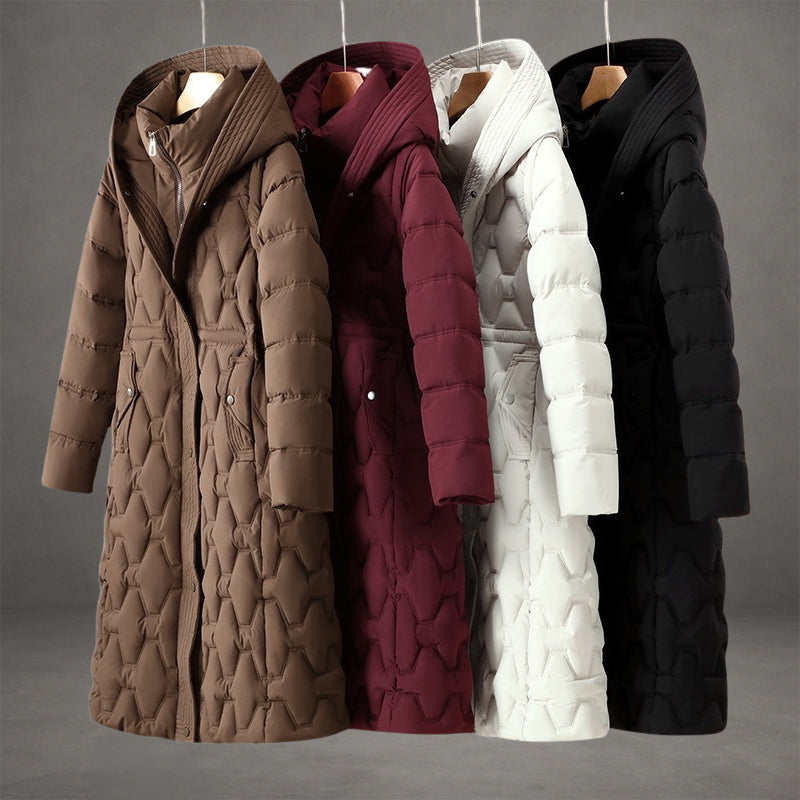 Women's Longline Hooded Puffer Coat – Warm Winter Coat for Cold Days