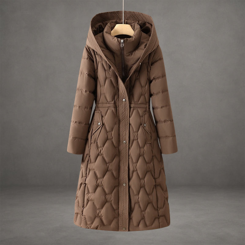 Women's Longline Hooded Puffer Coat – Warm Winter Coat for Cold Days
