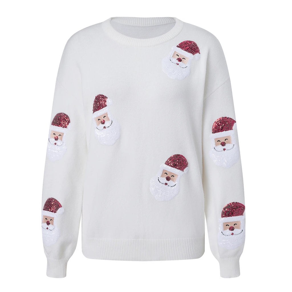 Odette | Women Sequin Santa Crew Neck Christmas Knit Sweater