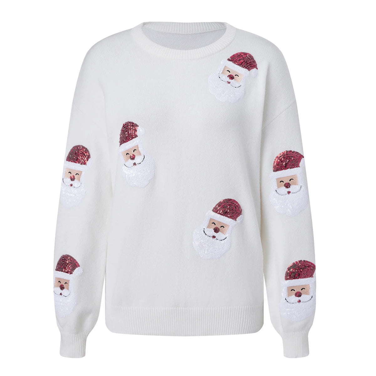 Odette | Women Sequin Santa Crew Neck Christmas Knit Sweater