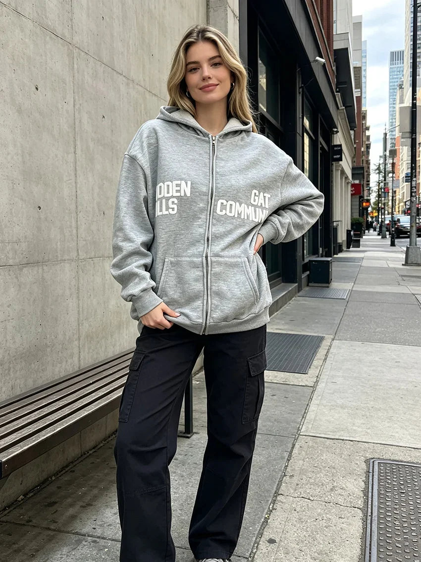 Women's Oversized Full-Zip Hoodie – Relaxed Hooded Sweatshirt Jacket