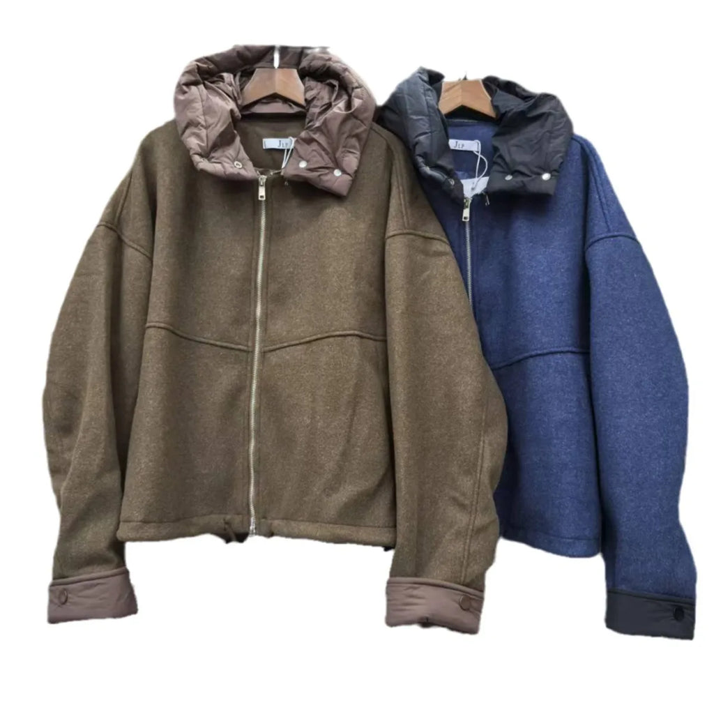 Women's Thick Warm Hooded Outwear - Cozy Solid Zip Woolen Coat