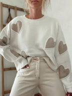 Saskia | Women Heart Detail Fitted Crew Neck Knit Sweater