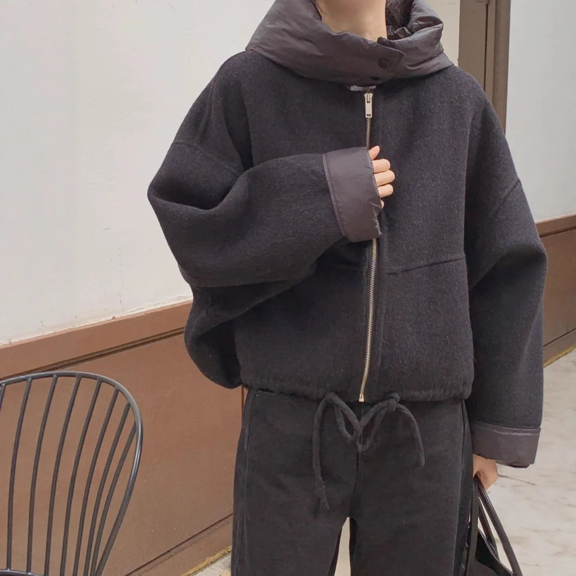 Women's Thick Warm Hooded Outwear - Cozy Solid Zip Woolen Coat