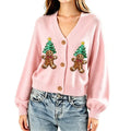 Elsie | Women Santa Print Sleeveless Button Knit Cardigan Vest