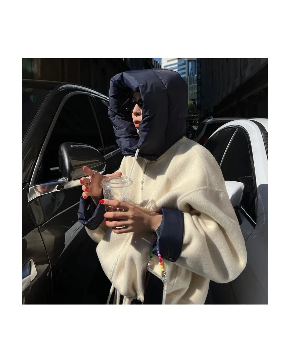 Women's Thick Warm Hooded Outwear - Cozy Solid Zip Woolen Coat