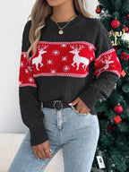 Lottie | Women Contrast Snowflake Deer Pattern Christmas Sweater
