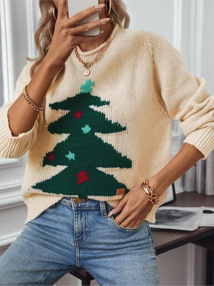 Signe | Women Christmas Tree Loose Crew Neck Knit Sweater