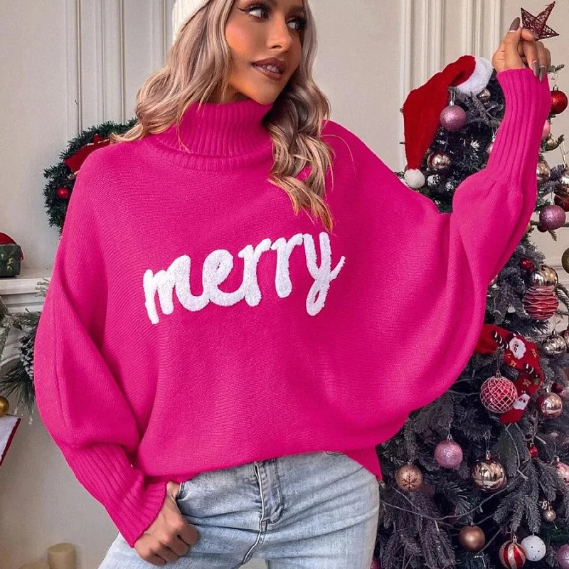 Romy | Women High Neck Batwing Sleeve Christmas Knit Sweater