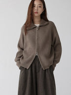 Astrid | Women Ribbed Double Zip Turtleneck Knit Cardigan