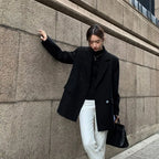 Women's British Style Thick Woolen Coat - Retro Loose Blazer Outcoat