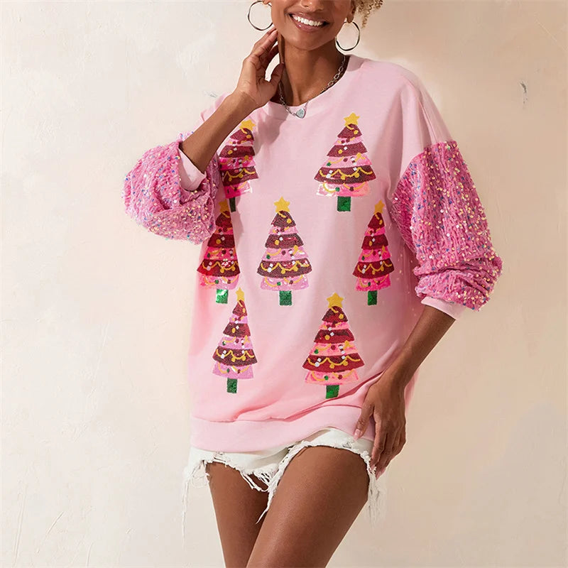 Phoebe | Women Glitter Patchwork Christmas Hoodie