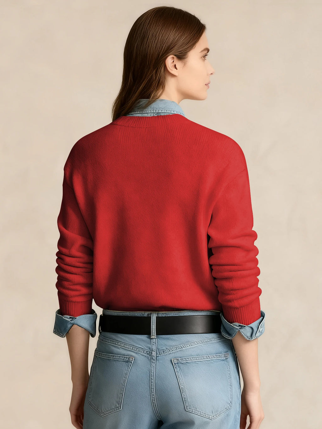 Women's Cute Bear Print Knit Sweater - Heavyweight Crewneck Pullover