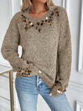 Thea | Women Sequin Round Neck Holiday Party Knit Sweater