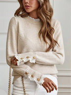 Ottilie | Women Lace Trim Round Neck Knit Sweater