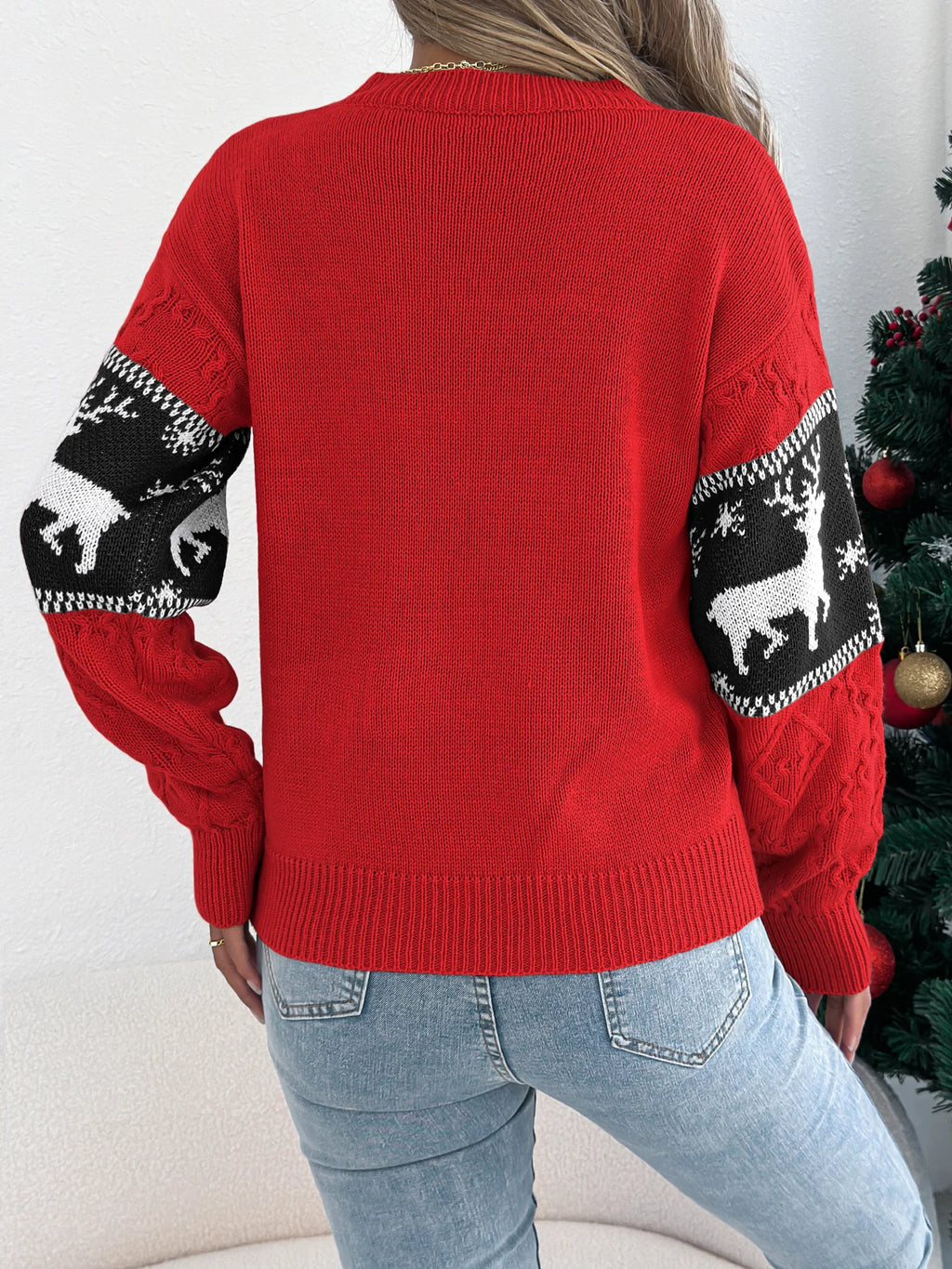 Lottie | Women Contrast Snowflake Deer Pattern Christmas Sweater