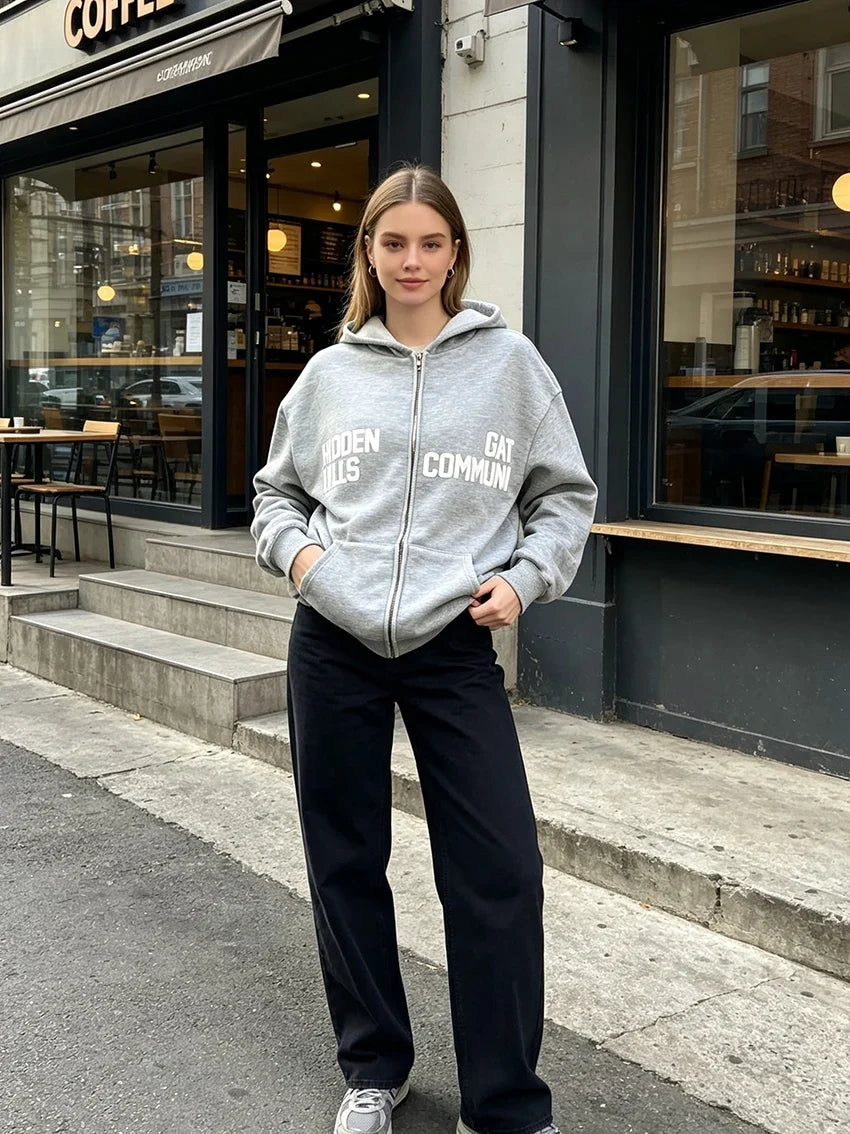 Women's Oversized Full-Zip Hoodie – Relaxed Hooded Sweatshirt Jacket