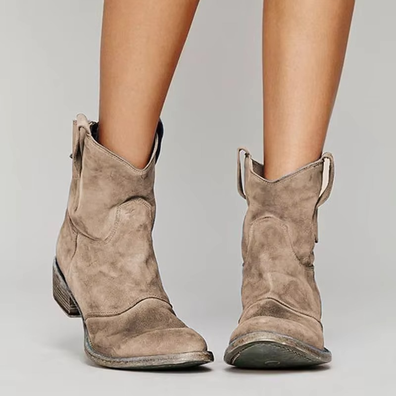 Women's Western Ankle Booties – Pointed Toe Low Heel Slip-On Boots