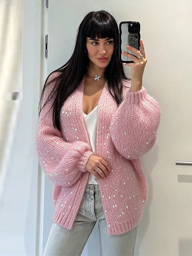Ines | Women Loose Sequin Knit Cardigan