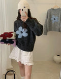 Women's Sweet Floral Print Knit Sweater - Casual Loose Fall Pullover
