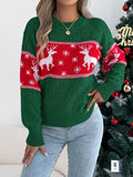 Lottie | Women Contrast Snowflake Deer Pattern Christmas Sweater
