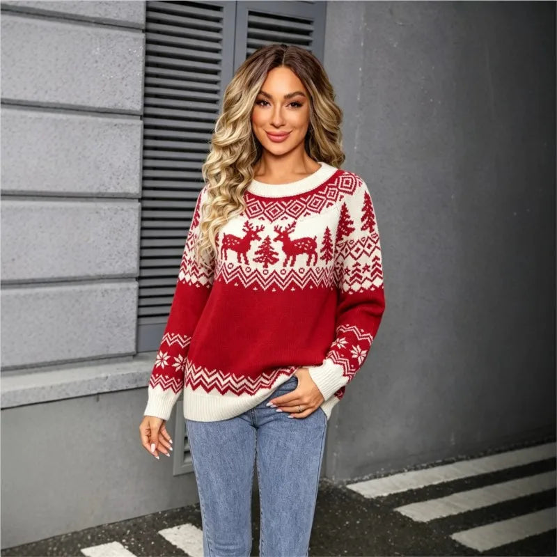 Freda | Women Reindeer Snowflake Fair Isle Christmas Knit Sweater