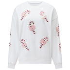 Matilda | Women Sequin Candy Cane Patch Christmas Sweatshirt