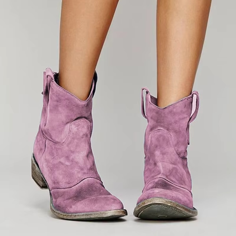 Women's Western Ankle Booties – Pointed Toe Low Heel Slip-On Boots