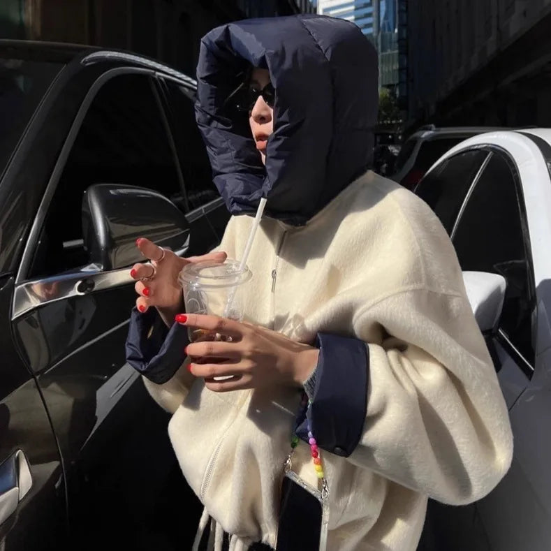 Women's Thick Warm Hooded Outwear - Cozy Solid Zip Woolen Coat