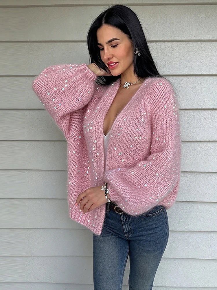 Ines | Women Loose Sequin Knit Cardigan