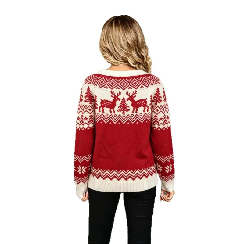 Freda | Women Reindeer Snowflake Fair Isle Christmas Knit Sweater