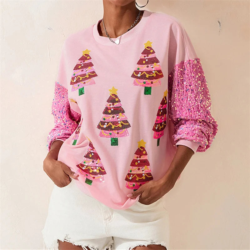 Phoebe | Women Glitter Patchwork Christmas Hoodie