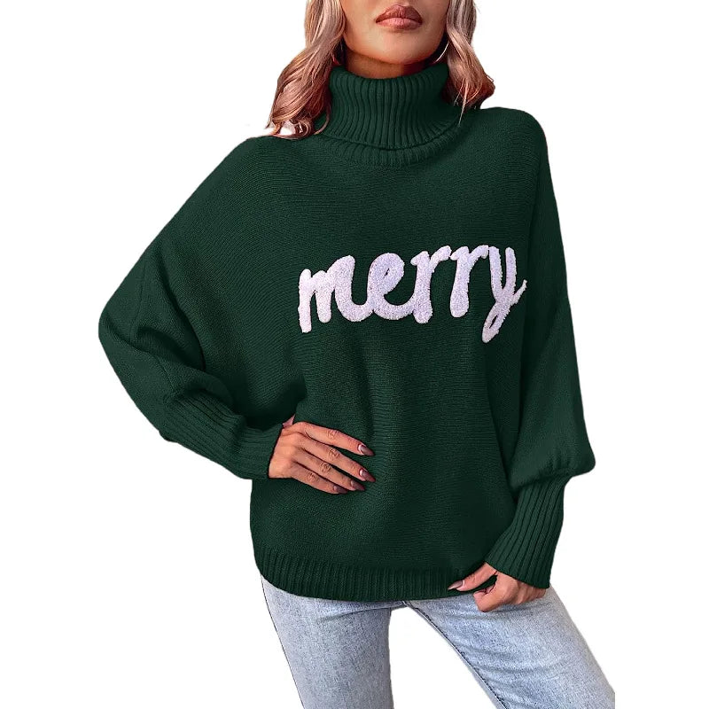 Romy | Women High Neck Batwing Sleeve Christmas Knit Sweater