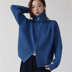Astrid | Women Ribbed Double Zip Turtleneck Knit Cardigan